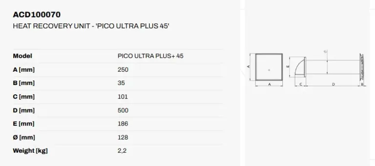 TECNOSYSTEM – Sienas rekuperatos – PICO ULTRA PLUS 45 – ACD100070, 3. attēls