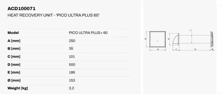 TECNOSYSTEM – Sienas rekuperatos – PICO ULTRA PLUS 60 – ACD100071, 3. attēls